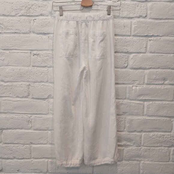 Thread & Supply Linen Blend Pants Womens XS White Wide Leg Crop Coastal Pull On, - Picture 5 of 12